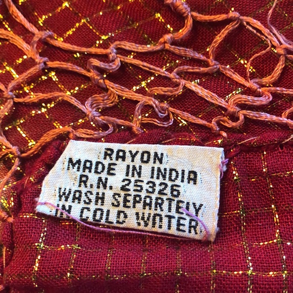 Vintage India Red Scarf with Gold Shimmer - Picture 3 of 7